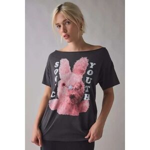 Daydreamer Sonic Youth Bunny Graphic T-Shirt Charcoal Grey Oversized 2XL